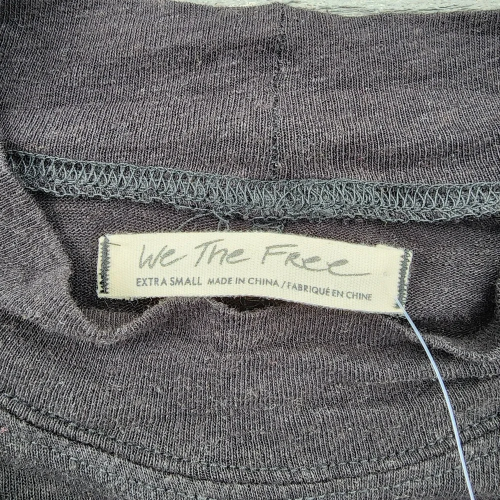 Free People We The Free Lace Hem Long Sleeve Top Black XS NWT - Picture 9 of 14